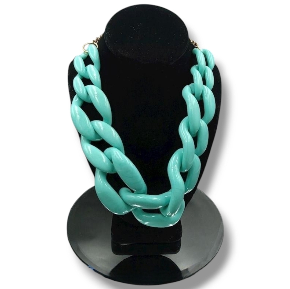 Vintage Chunky KJL Kenneth Jay Lane Turquoise Statement Chain Link Necklace